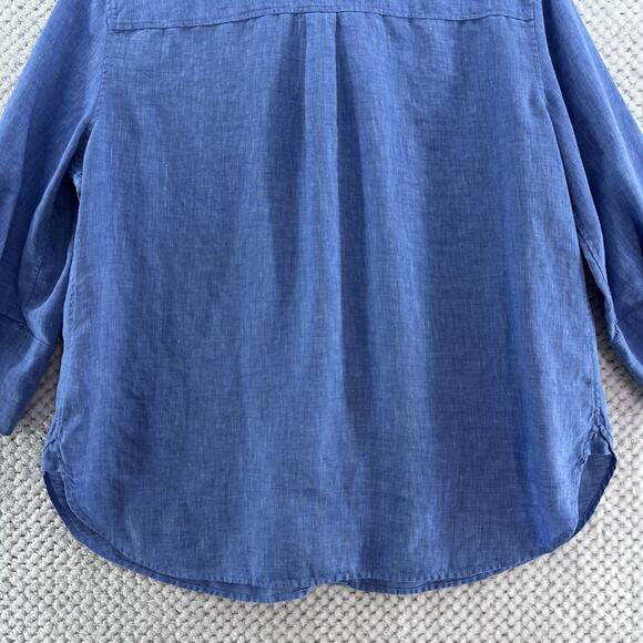 Chicos Top Womens 2 US12 Blue Linen Chambray Button Front 3/4 Sleeves Casual - Picture 8 of 12